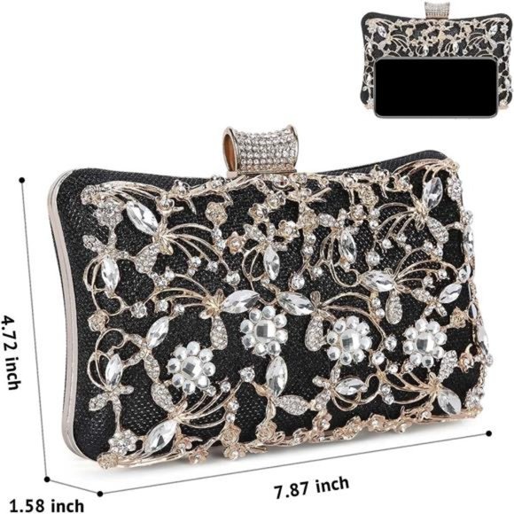 Womens Crystal Evening Clutch Bag Rhinestone Wedding Handbag Purse for Bridal - Picture 3 of 6